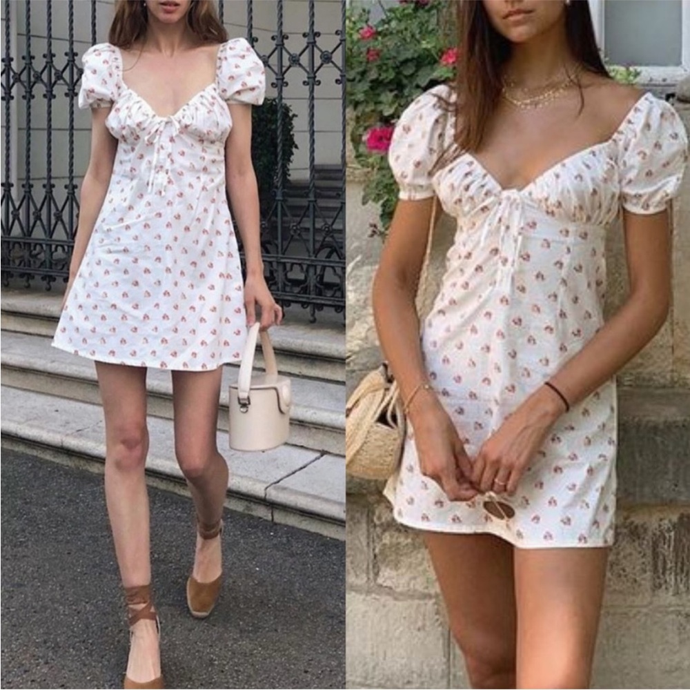 With Jean Audrey Ditsy Daisy Puff Sleeve Mini Dress Size S